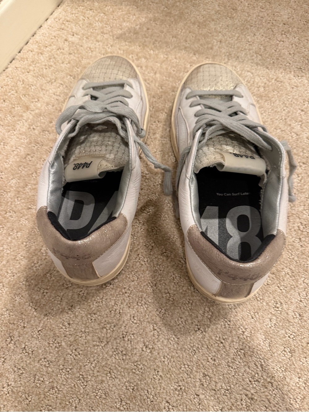 P448 John Kale/Bia White & Silver Low-Top Leather Sneakers - Picture 3 of 4